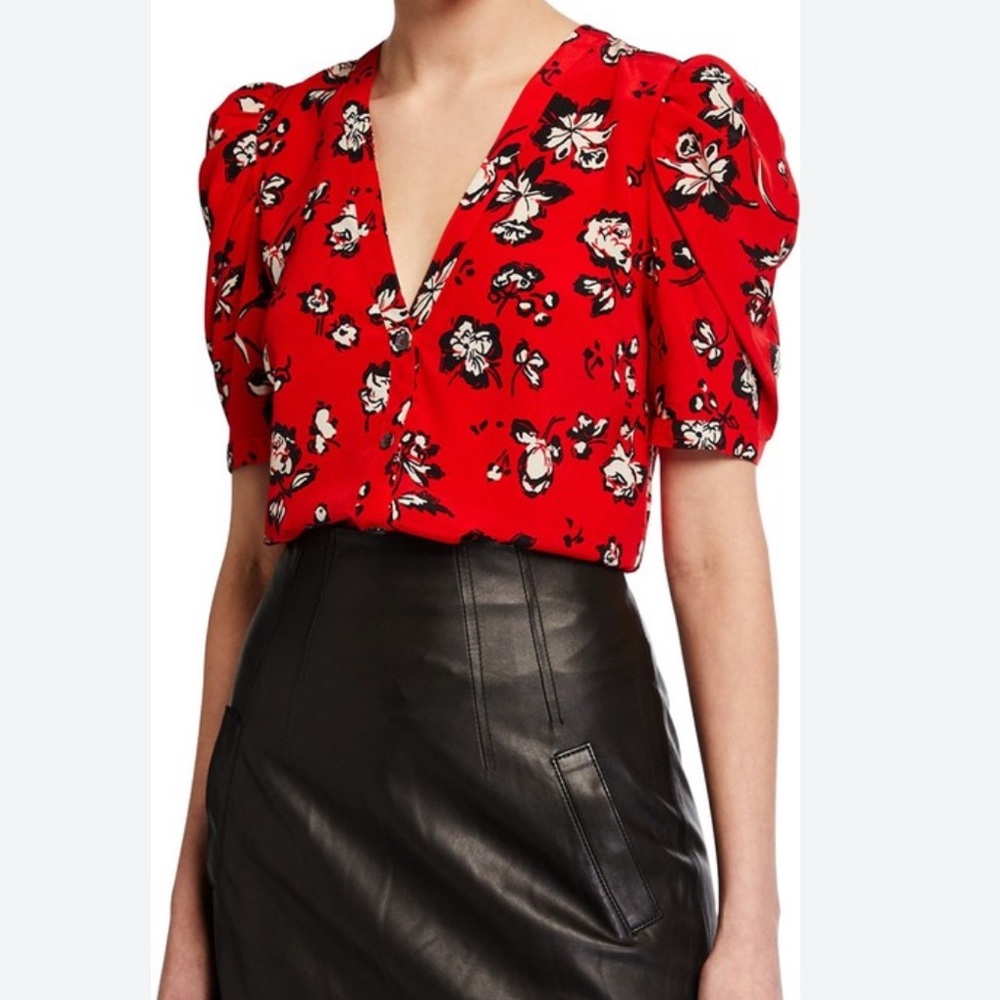 Veronica Beard Red Floral Blouse